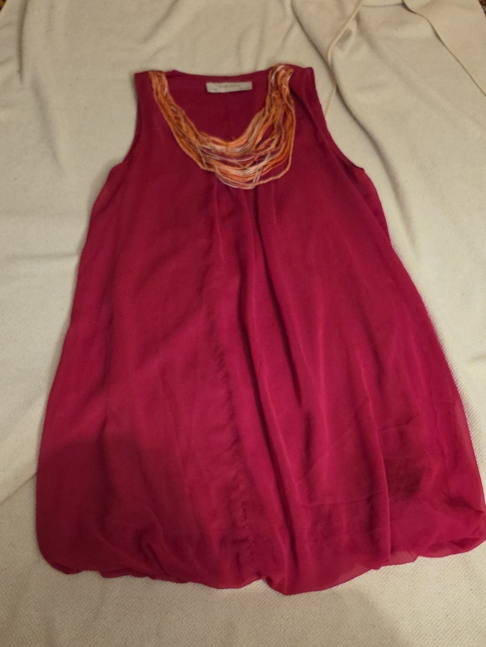 Zara Fuchsia Midi Dress with Orange Beaded Neckline